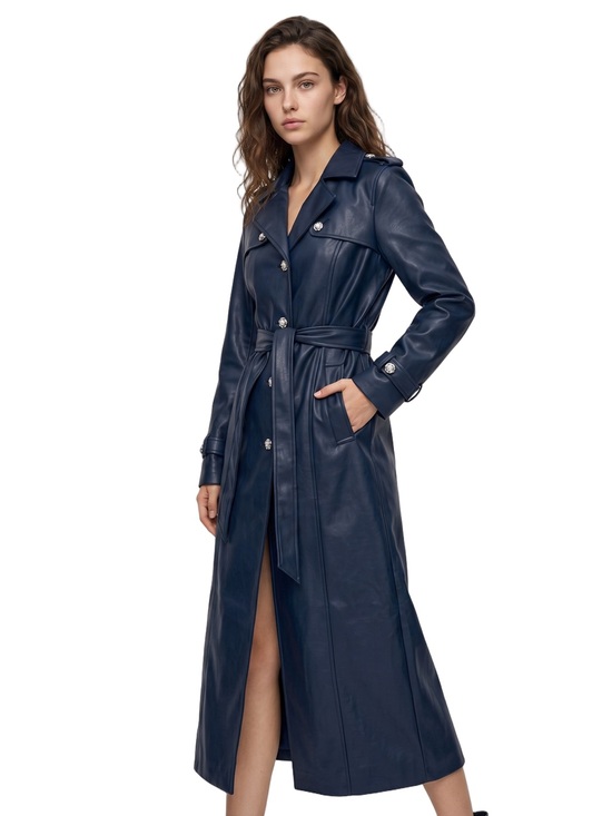dennis basso Jackets & Blazers - DENNIS BASSO Trench coat Black faux leather Full length Vintage SMALL a Classic